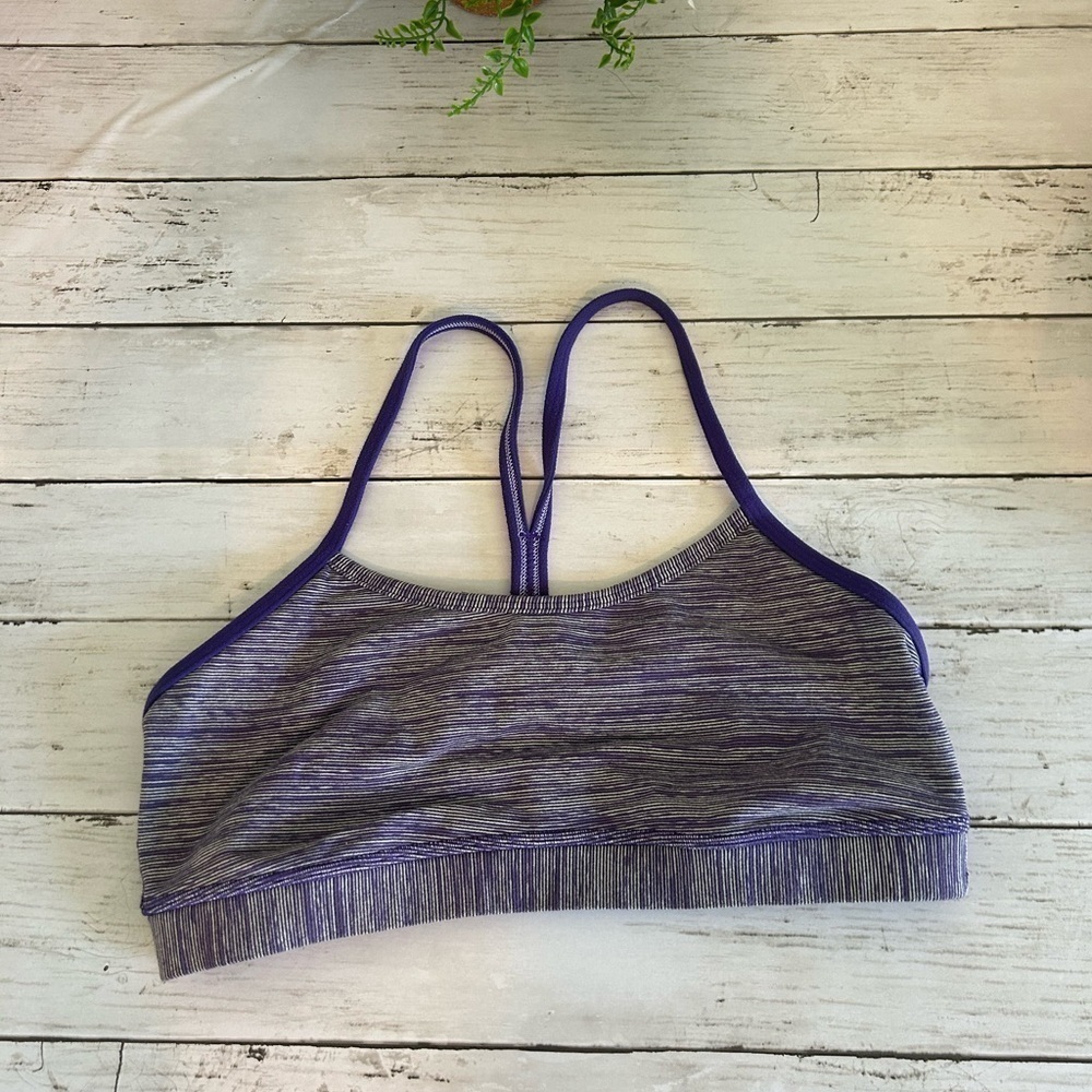 Lululemon size 8 sports bra purple, and white razorback